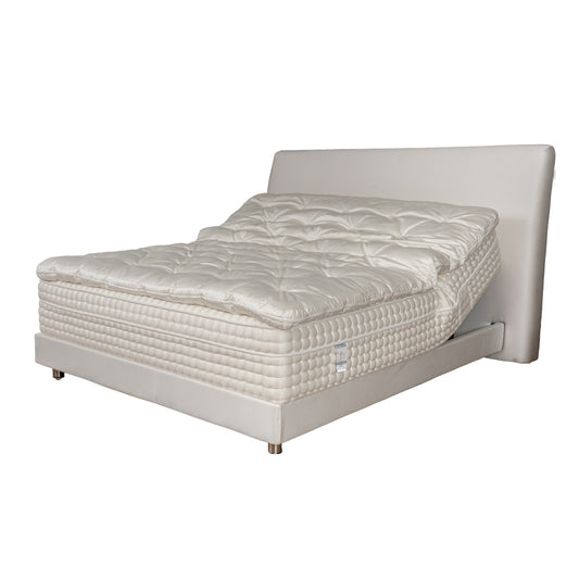 Pearl White bed on a white bed frame against a white background