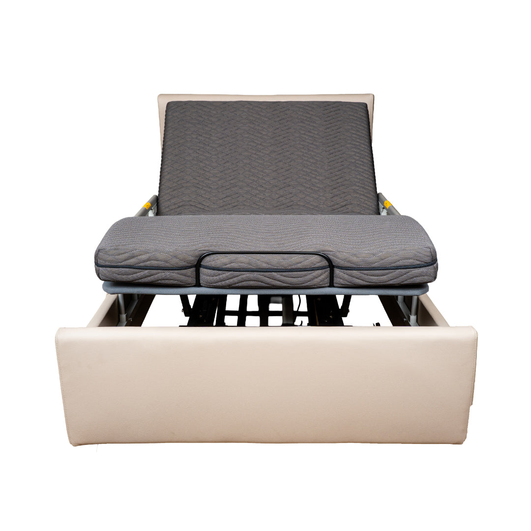 Earth & Grey adjustable bed with beige base on a white background